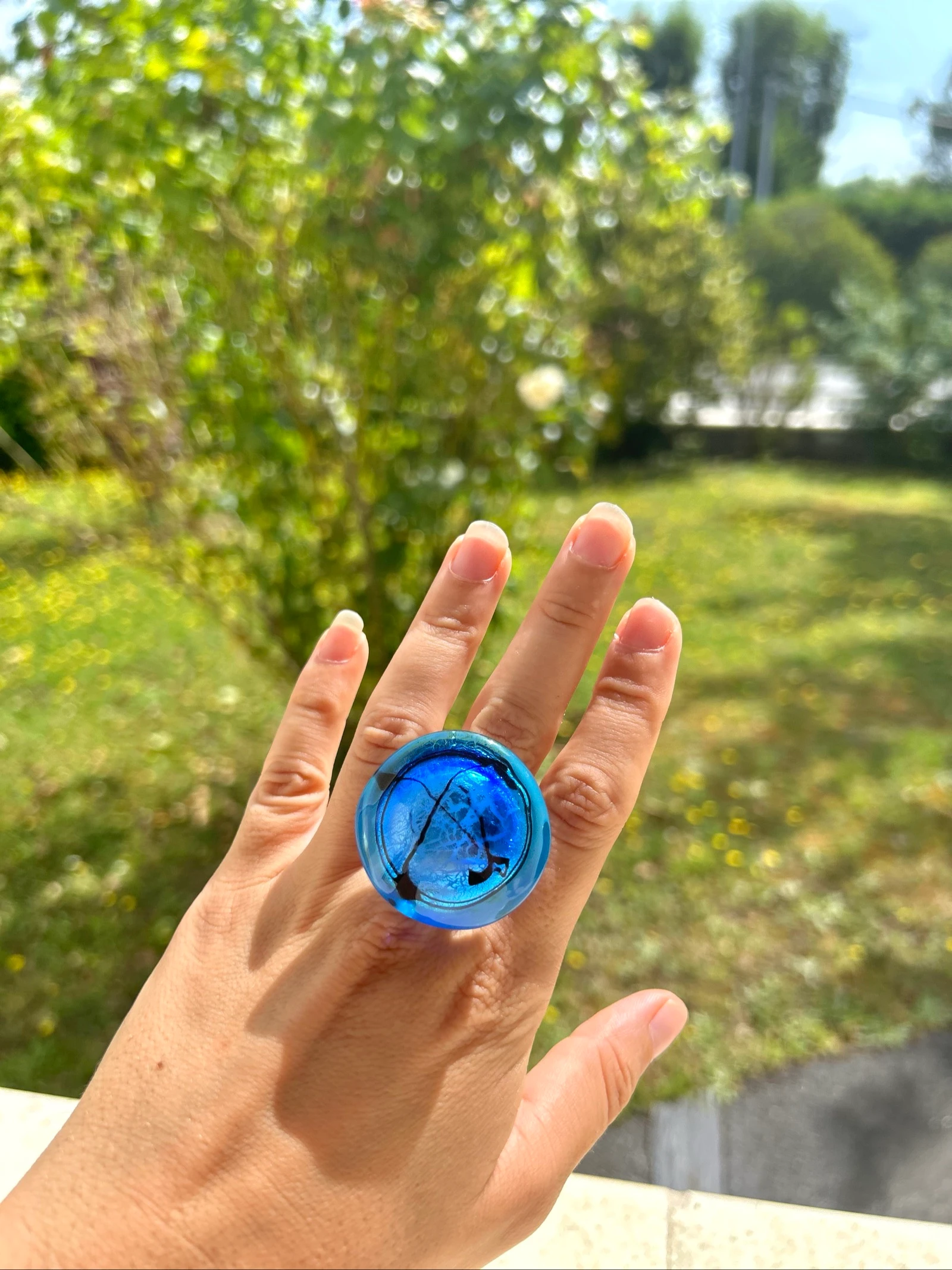 Anel turquesa em vidro soprado de Murano – photo 8